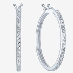 New Sterling Silver White Sapphire Minimalist Luxury Classic Hoop Earrings